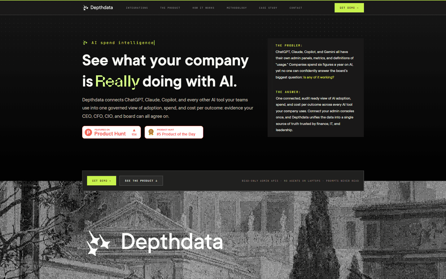Screenshot of the DepthData website