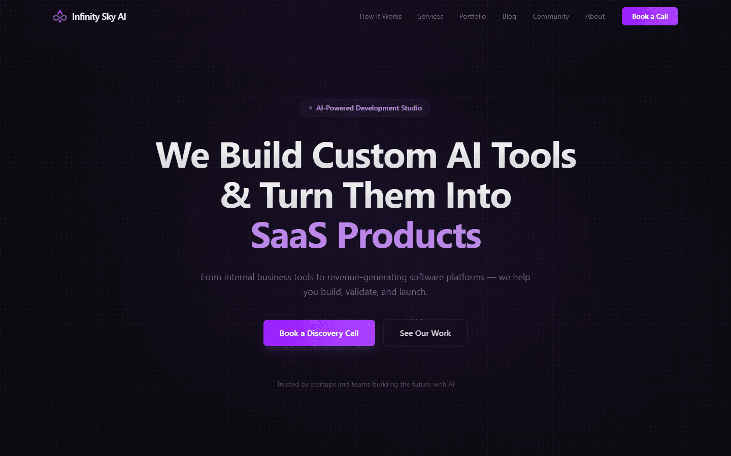 Screenshot of the Infinity Sky AI website