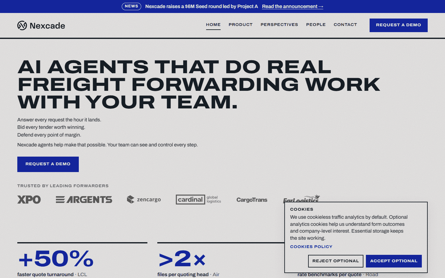 Screenshot of the Nexcade website
