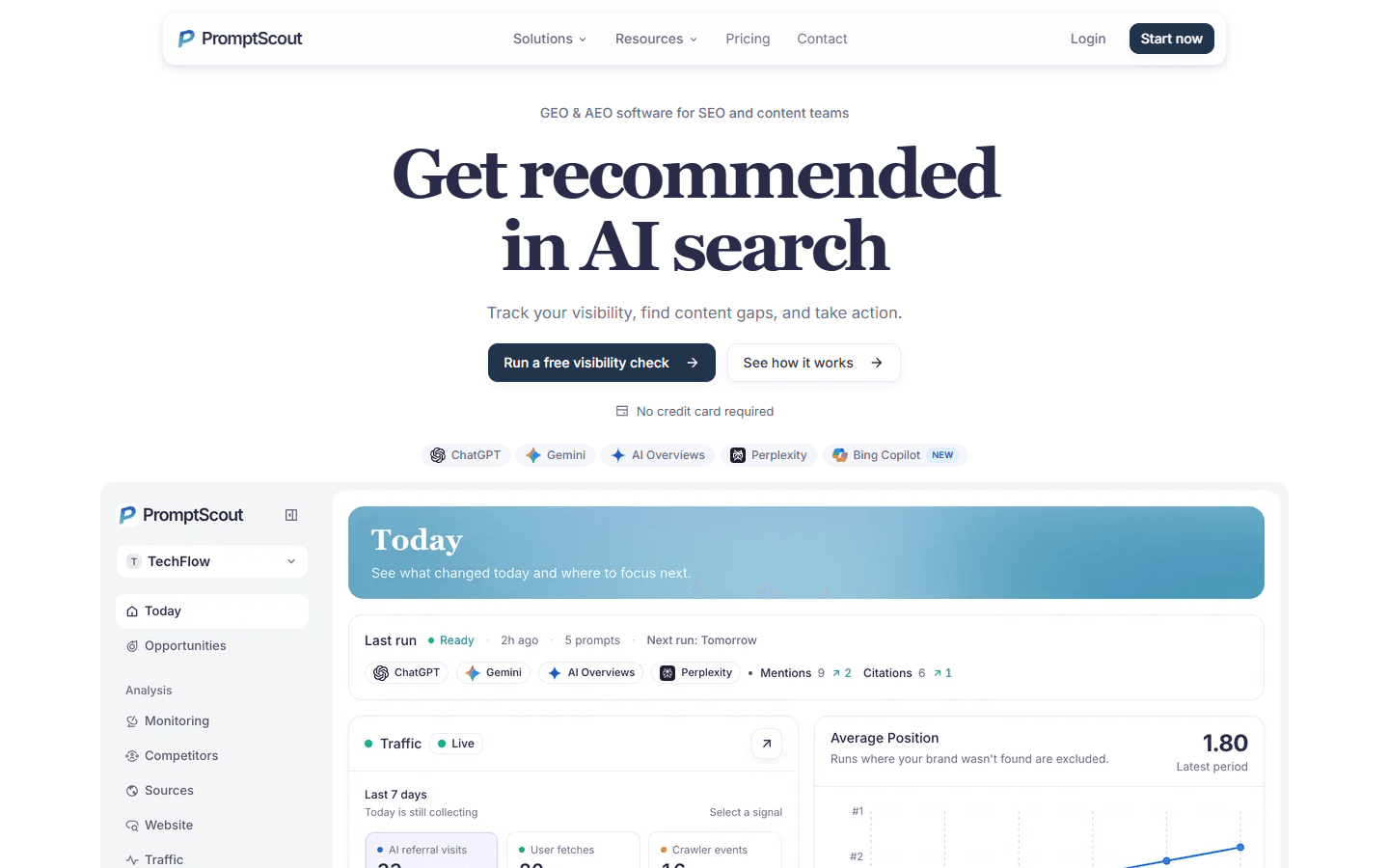 Screenshot of the PromptScout website