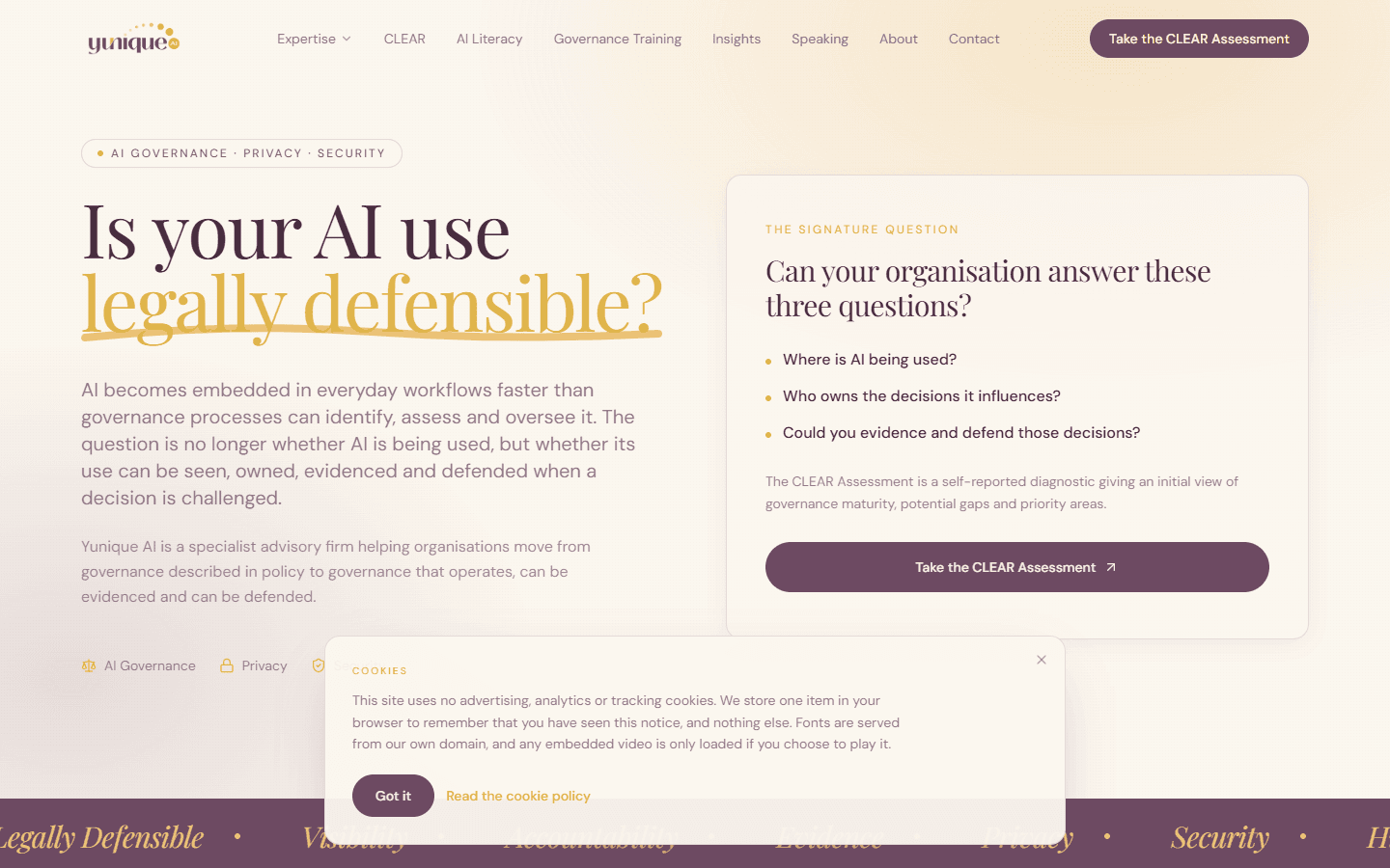Screenshot of the Yunique AI website